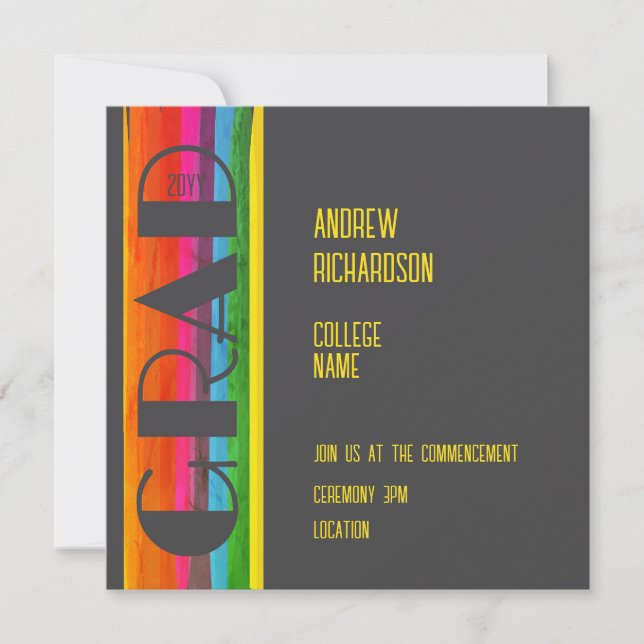 Minimal Rainbow Class of Year Graduation Flat Card (Front)