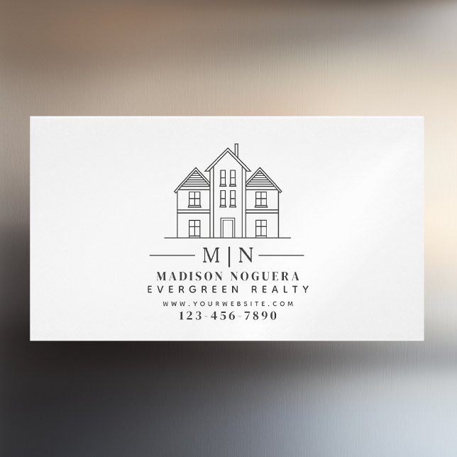 Minimal Real Estate Agent Monogram House Photo Magnetic Business Card (Creator Uploaded)