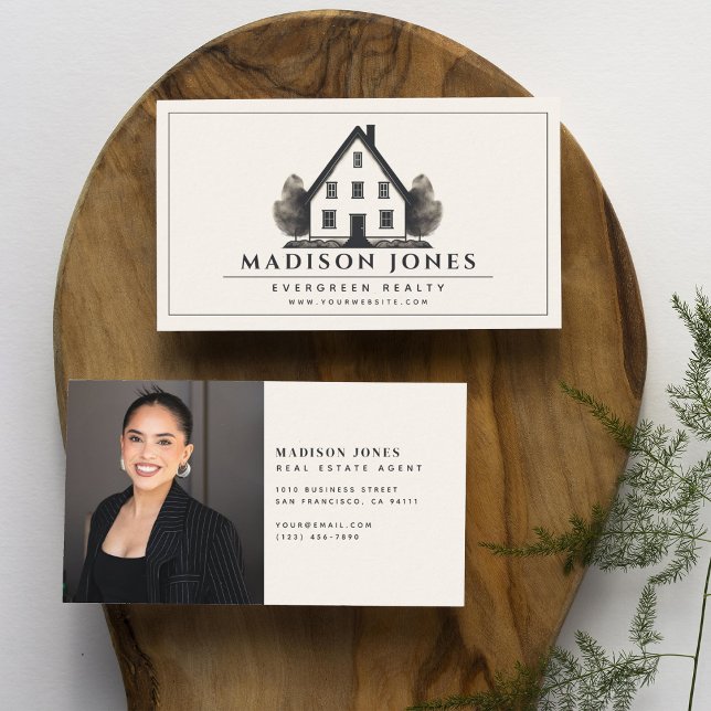 Minimal Real Estate Agent Rustic House Photo Business Card (Creator Uploaded)