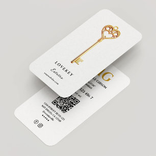 Minimal Real Estate Key Realtor Mortgage White  Business Card