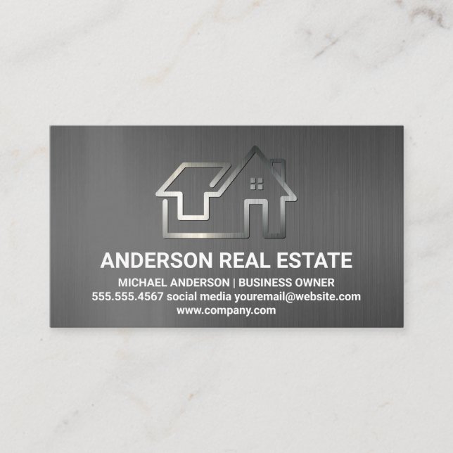 Minimal Real Estate Logo | Grey Texture Business Card (Front)
