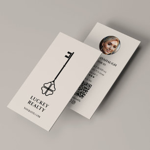 Minimal Realtor Key Mortgage Broker Photo Sand Business Card