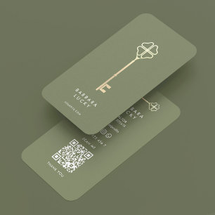 Minimal Realtor Mortgage Attorney Notary Key Sage Business Card