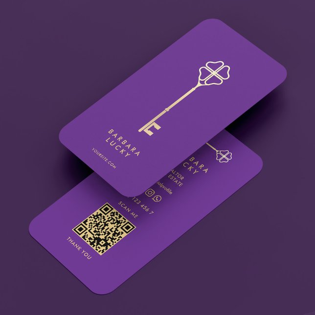 Minimal Realtor Mortgage Broker Royal Purple Key Business Card (Creator Uploaded)