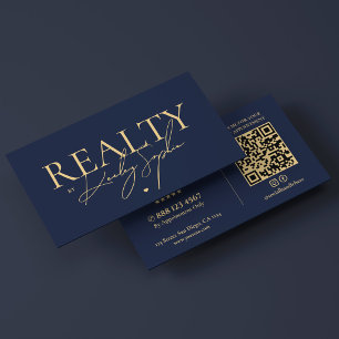 Minimal Realtor Mortgage Realty Broker Dark Navy Business Card