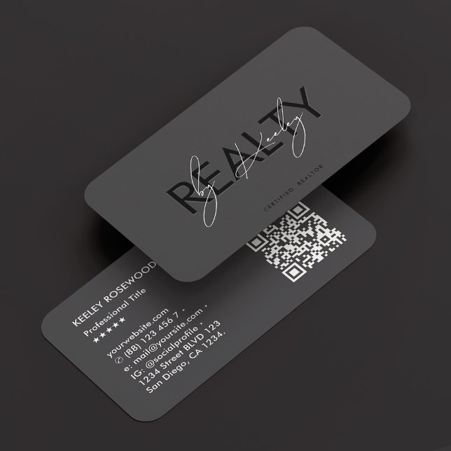Minimal Realtor Realty Dark Grey Script Business Card (Minimal Realtor Realty Dark Grey Script Business Card
)