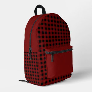 Minimal Red and Black Plaid Pattern Printed Backpack