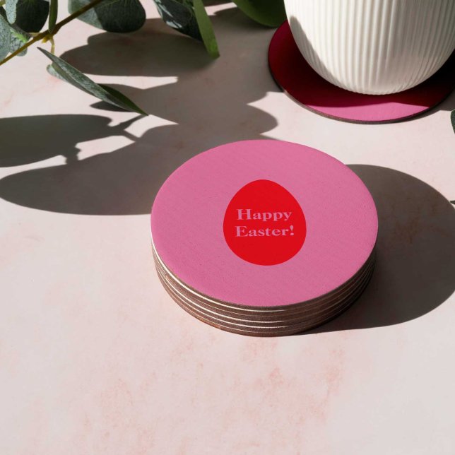 Minimal red and pink egg Easter Round Paper Coaster (Creator Uploaded)