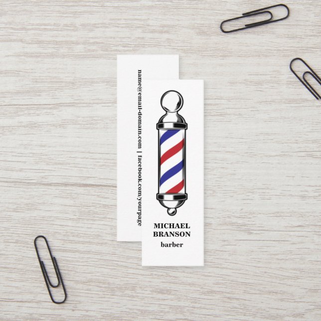 Minimal Red Blue Barber Shop Hair beard Business Mini Business Card (Front/Back In Situ)