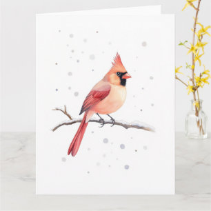 Minimal Red Cardinal Snowy Branch Christmas Card