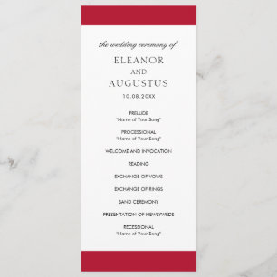 Minimal Red Classic Simple Elegant Wedding Programme
