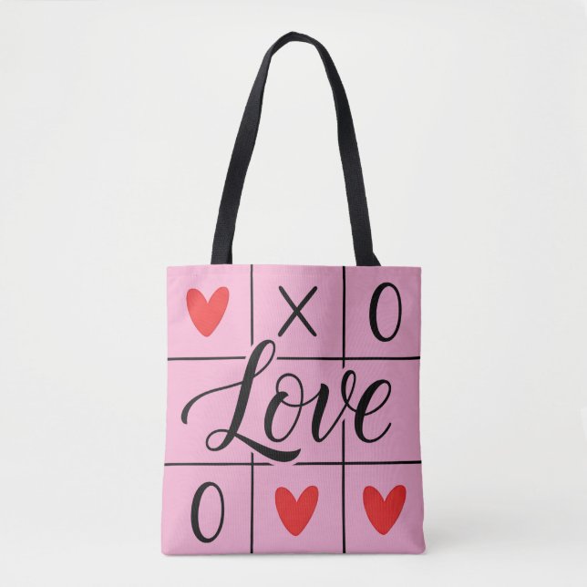 Minimal Red Hearts Love Tote Bag (Front)