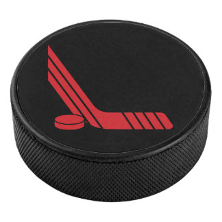 Minimal Red Hockey Stick & Puck