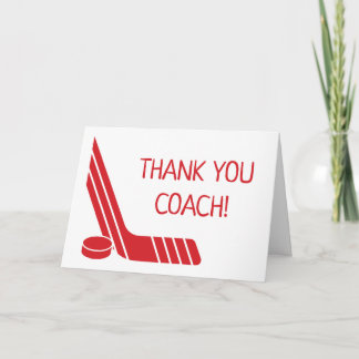 Minimal Red Hockey Stick & Puck Coach Thank You Card