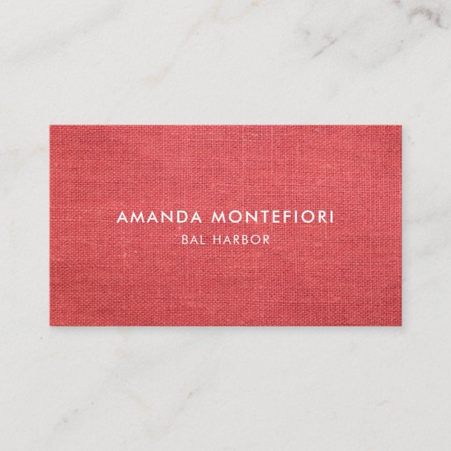 Minimal Red Linen Texture Modern Professional Business Card (Front)