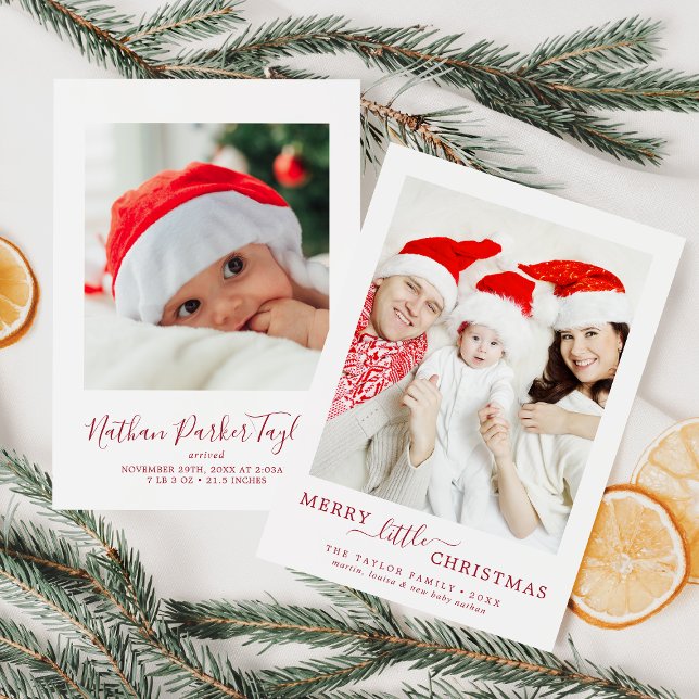 Minimal Red Merry Little Christmas Portrait Birth Holiday Card (Creator Uploaded)