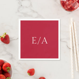 Minimal Red Monogram Simple Elegant Wedding Napkin