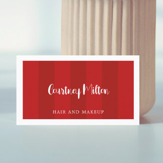 Minimal Red Stripes White Beauty Hair Makeup Business Card