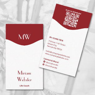 Minimal Red White Initials Portrait Personal Business Card