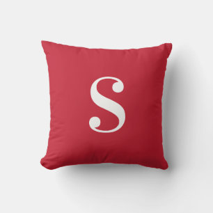 Minimal Red with Large White Monogram Cushion