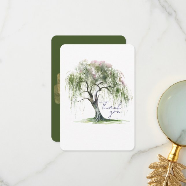 Minimal Regency Era Soft Willow Tree Thank You Card (Front/Back In Situ)