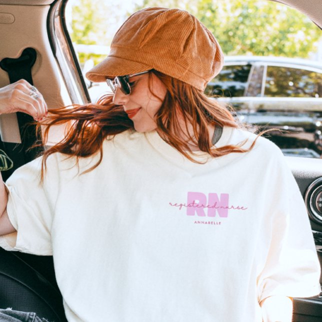Minimal Registered Nurse Personalised Pink Script T-Shirt (Creator Uploaded)