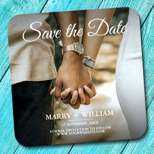 Minimal Replace Your Photo Flat Save The Date Card Square Paper Coaster