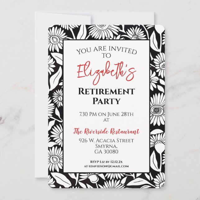 Minimal Retirement Party Black Red Invitation (Front)