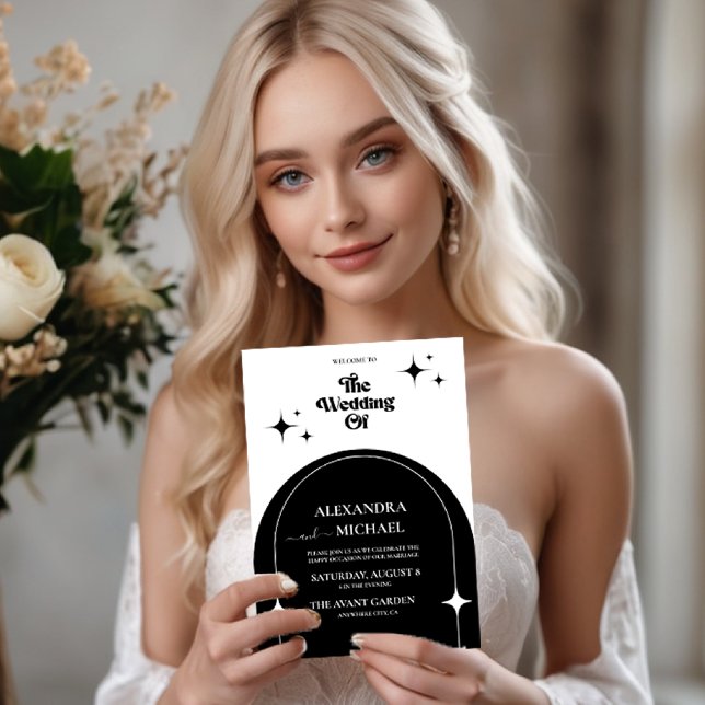 Minimal Retro Arch Black and White Invitation (Creator Uploaded)