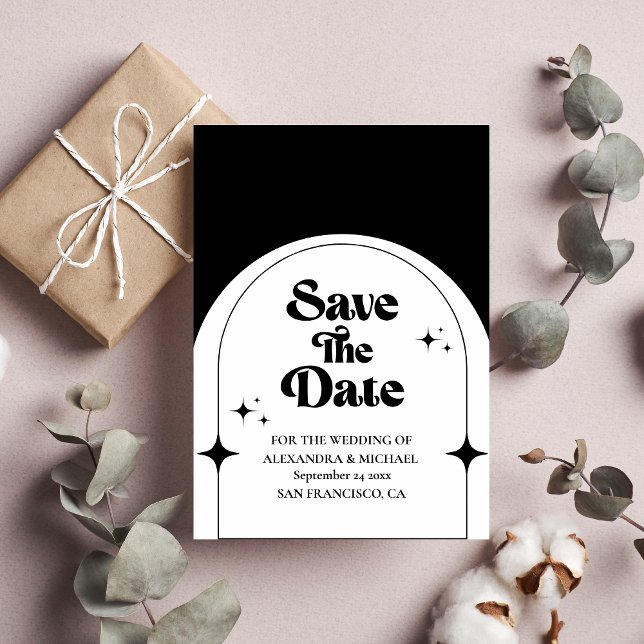 Minimal Retro Arch Black and White Save The Date (Creator Uploaded)
