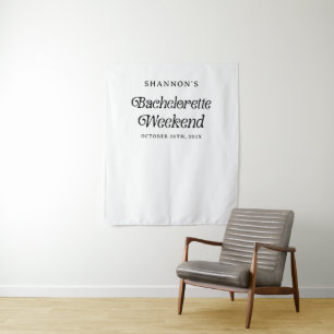Minimal Retro Black and White Bachelorette Weekend Tapestry
