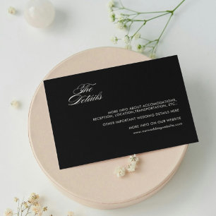 Minimal retro black old money wedding details card