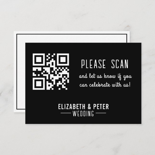 Minimal Retro Black White Wedding RSVP Card (Front/Back)