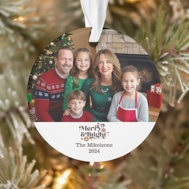 Minimal Retro Christmas Family Portrait Ornament (Tree)