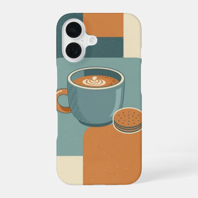 Minimal Retro Coffee and Cookie iPhone 16 Case (Back)