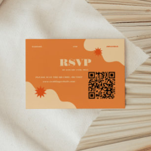 Minimal Retro Colourful Summer Wedding QR Code RSVP Card
