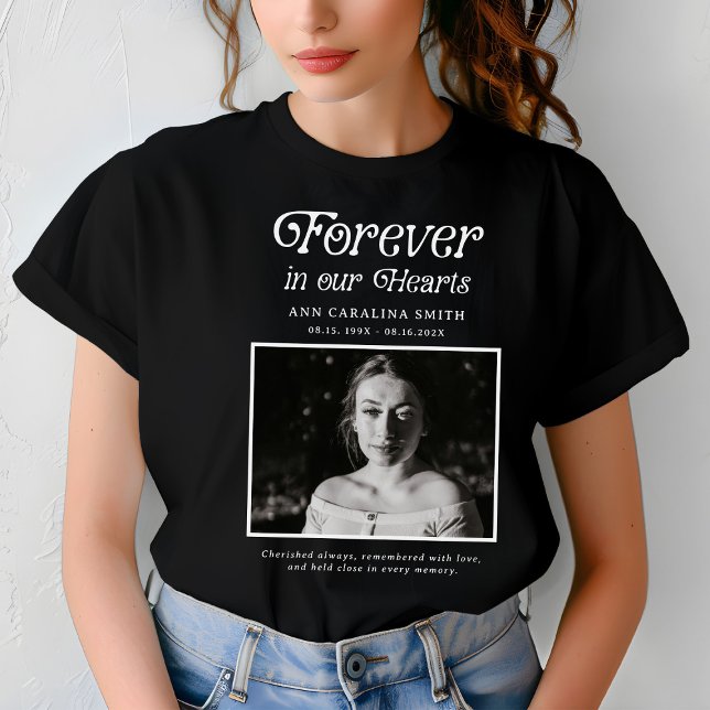 Minimal Retro Funeral Photo Forever In Our Hearts T-Shirt (Creator Uploaded)