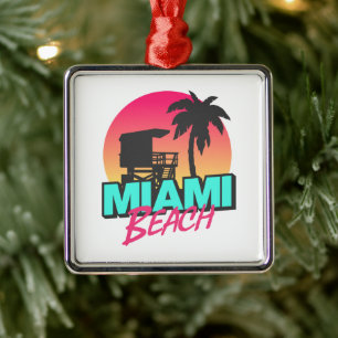 Minimal Retro Miami Beach Lettering Metal Tree Decoration