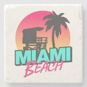 Minimal Retro Miami Beach Lettering Stone Coaster