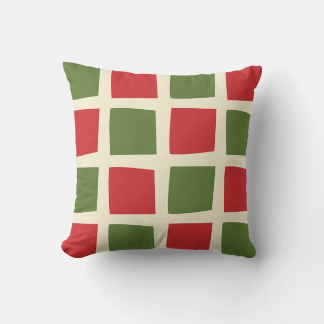 Minimal Retro Modern Christmas Check Large Pattern Cushion (Front)