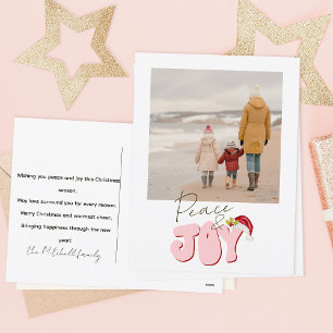 Minimal Retro Pink 1 Photo Peace Joy Christmas  Holiday Postcard