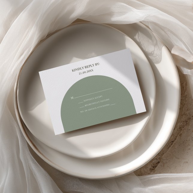 Minimal Retro Rustic Sage Green Arch Boho Wedding RSVP Card (Creator Uploaded)