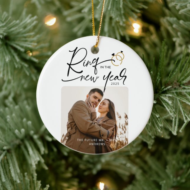Minimal Ring in the New Year Engagement Christmas Ceramic Tree Decoration (Tree)