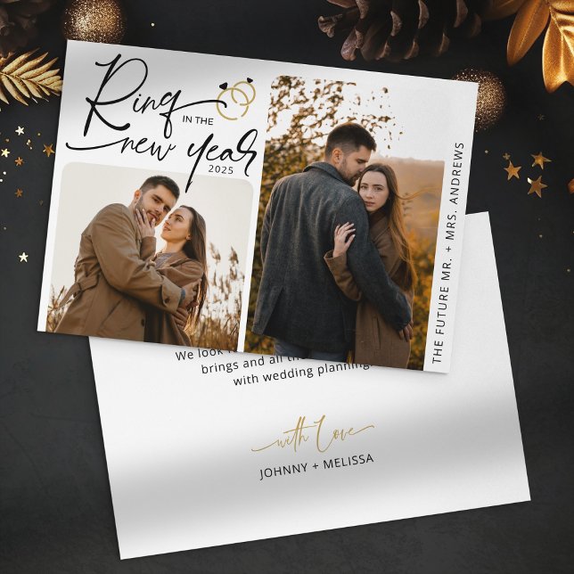 Minimal Ring in the New Year Engagement Christmas Holiday Card (Creator Uploaded)