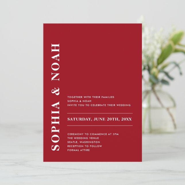 Minimal Romantic Red & White Modern Wedding Invitation (Standing Front)