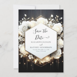 Minimal Romantic White Roses Wedding Save The Date