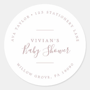 Minimal Rose Baby Shower Circular Return Address Classic Round Sticker