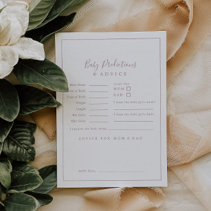Minimal Rose Gold Baby Shower Baby Predictions &  Advice Card