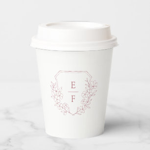 Minimal Rose Gold Cherry Blossom Monogram Crest  Paper Cups