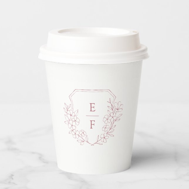 Minimal Rose Gold Cherry Blossom Monogram Crest  Paper Cups (Front)